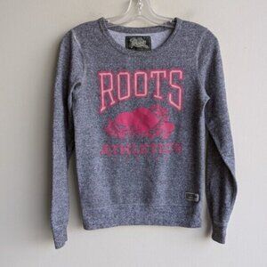 Roots pink & gray salt and pepper crew neck pullover sweater